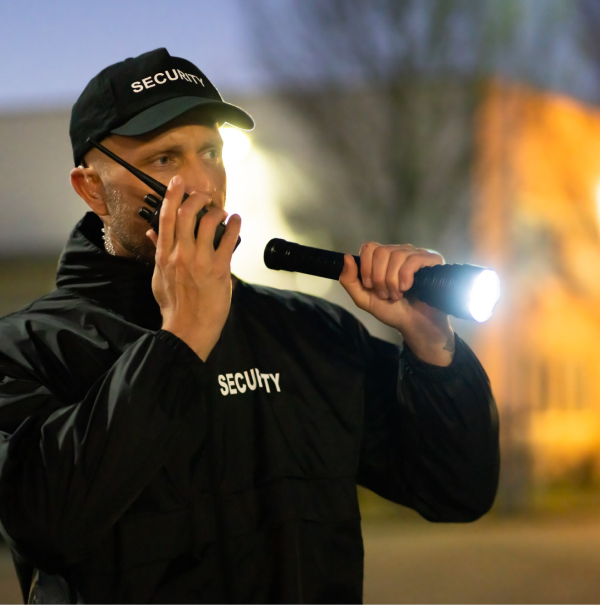 fire watch security guard holding torch