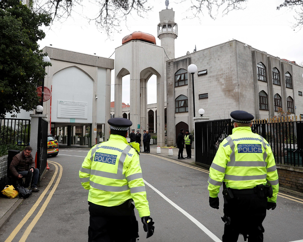 security guards taking security measures outside the mosque